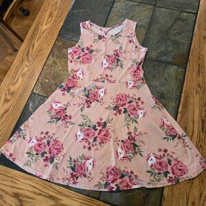 Girls Dress Floral Cut Out Unicorns and Flowers- Children's Place - Size L 10/12